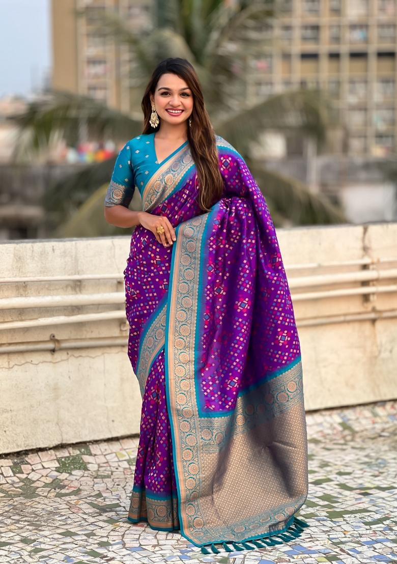 Blue Zari Woven Silk Blend Saree Set