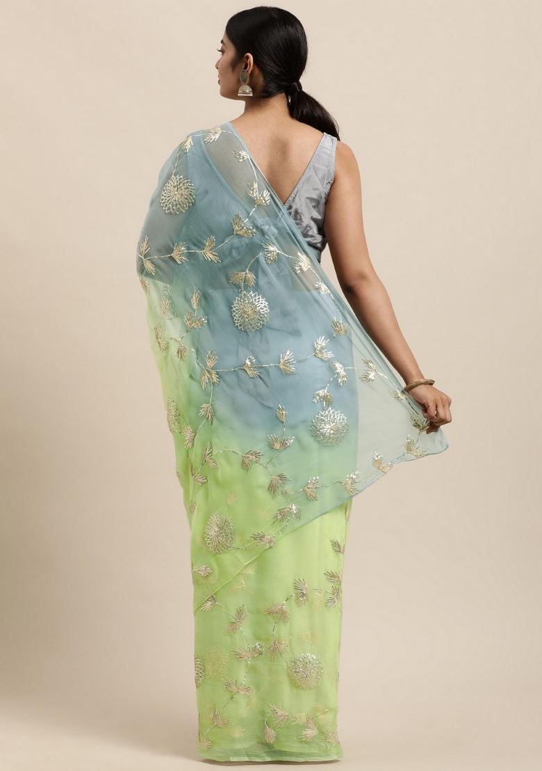 Grey Resham Work Organza Saree Set