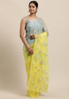 Grey Resham Work Organza Saree Set