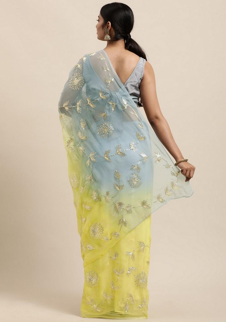 Grey Resham Work Organza Saree Set