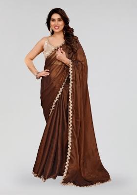 Beige Resham Work Art Silk Saree Set