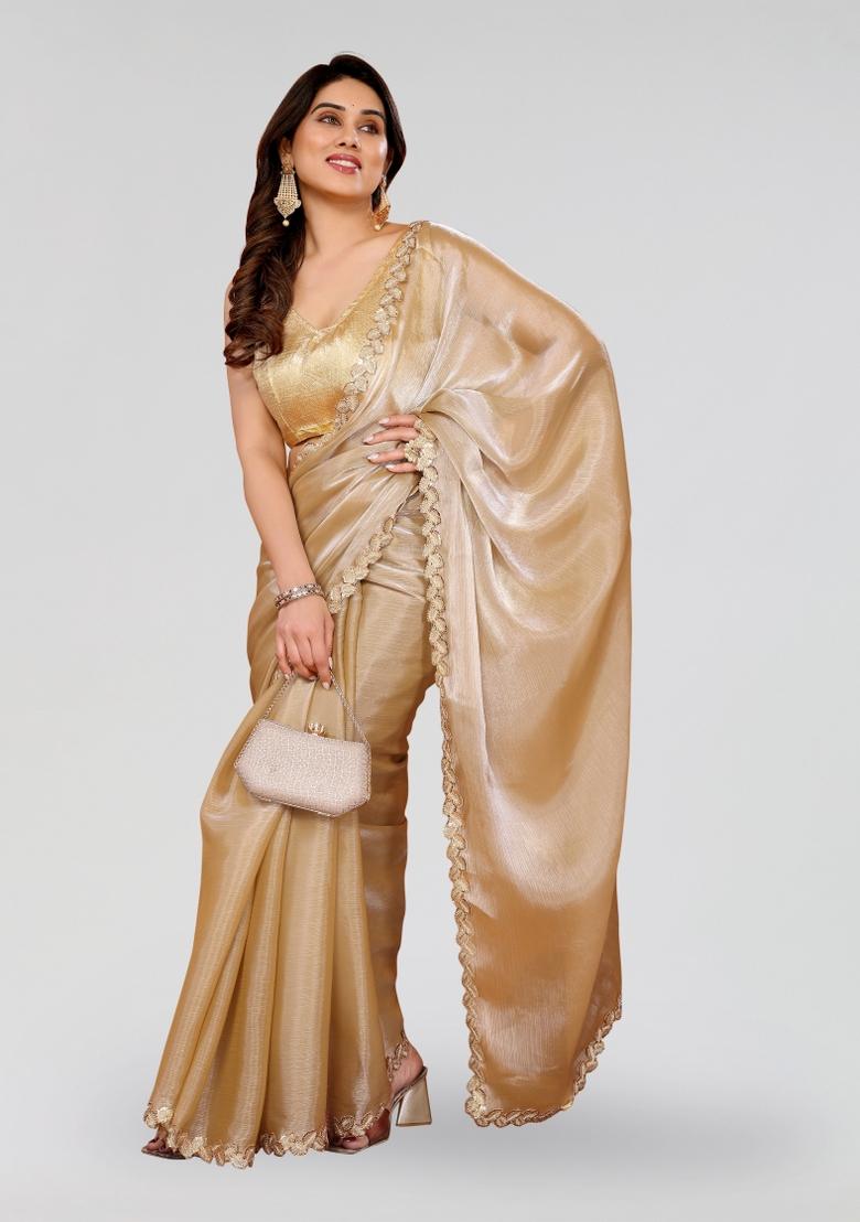 Cream Resham Work Art Silk Saree Set