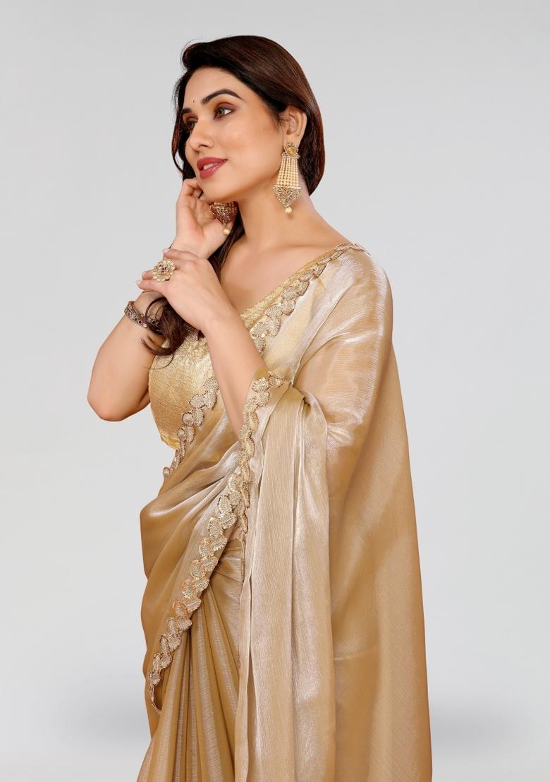 Cream Resham Work Art Silk Saree Set