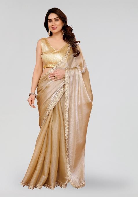 Cream Resham Work Art Silk Saree Set
