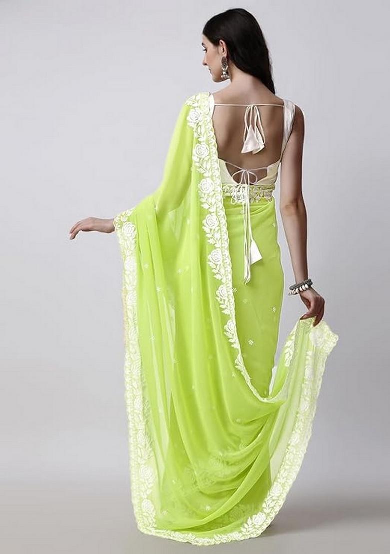 Off White Resham Work Georgette Saree Set