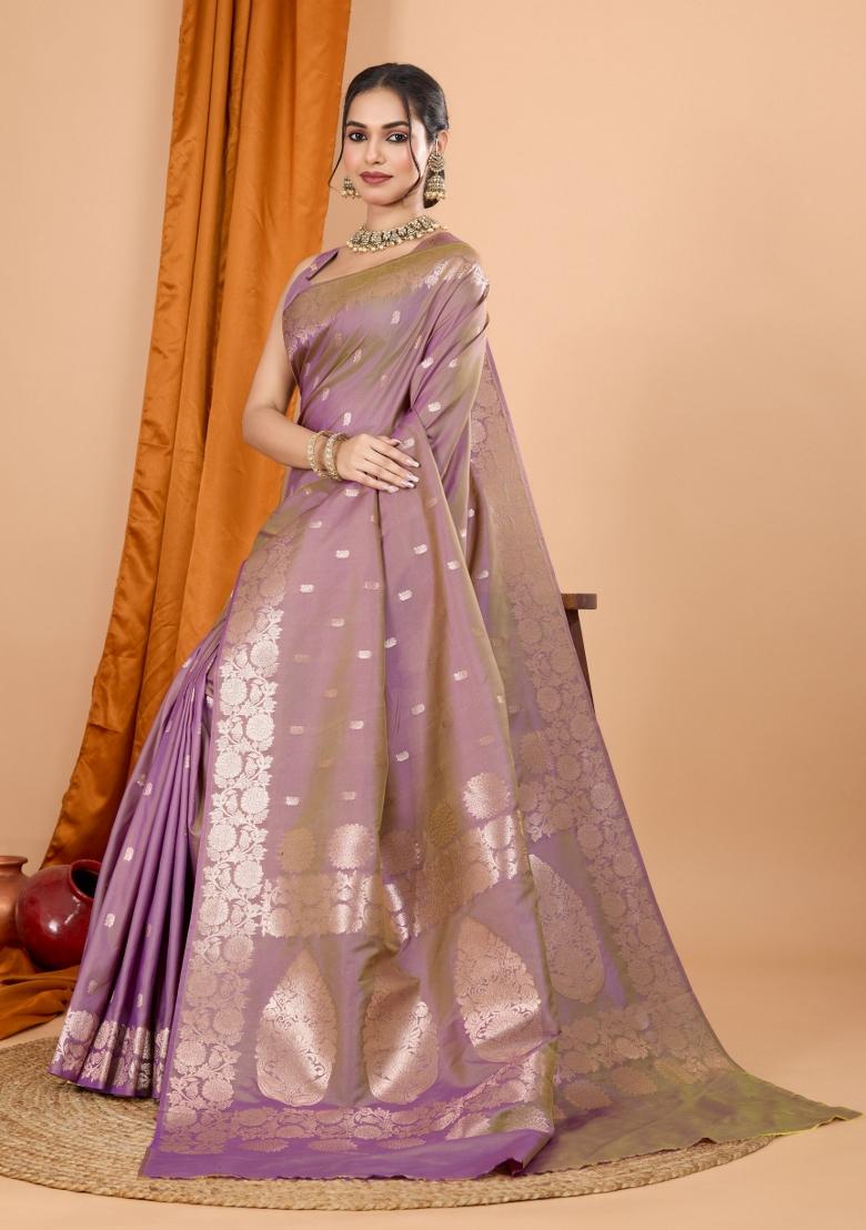 Pink Zari Woven Silk Blend Saree Set