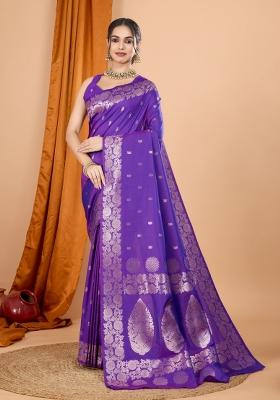 Lavender Zari Woven Silk Blend Saree Set