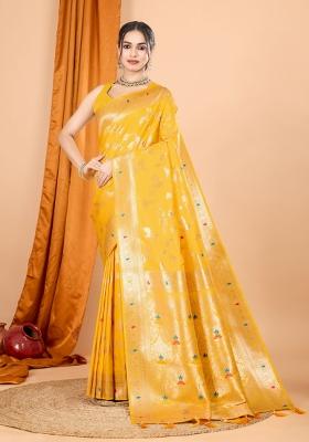 Yellow Zari Woven Silk Blend Saree Set