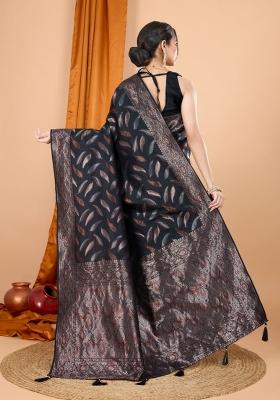 Black Zari Woven Silk Blend Saree Set
