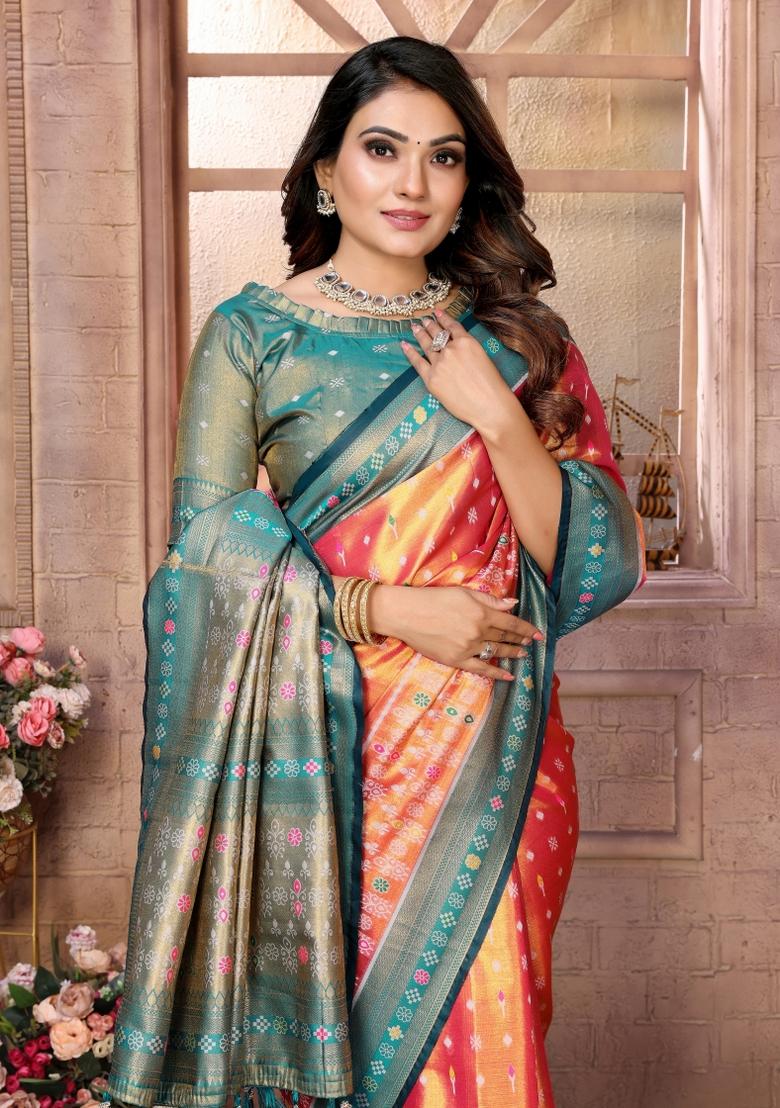 Green Zari Woven Silk Blend Saree Set