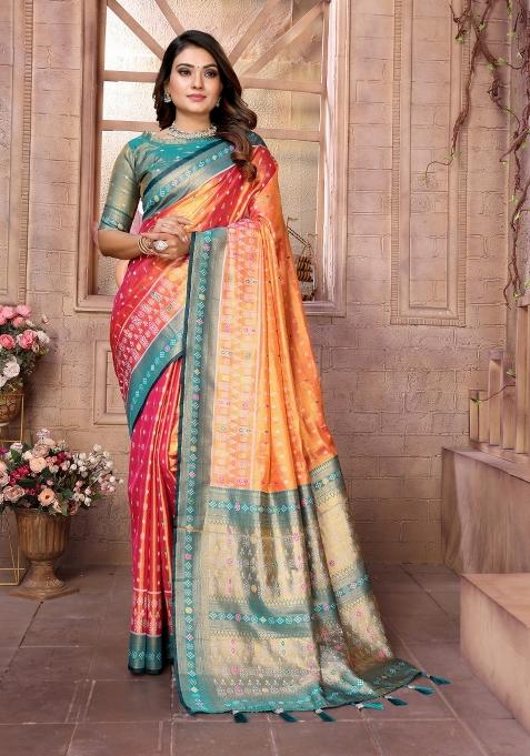 Green Zari Woven Silk Blend Saree Set