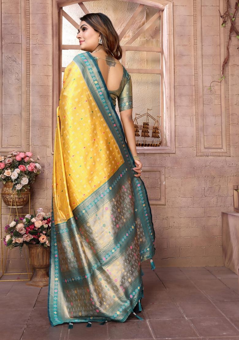 Green Zari Woven Silk Blend Saree Set