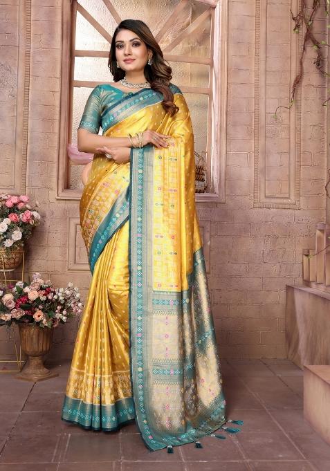 Green Zari Woven Silk Blend Saree Set