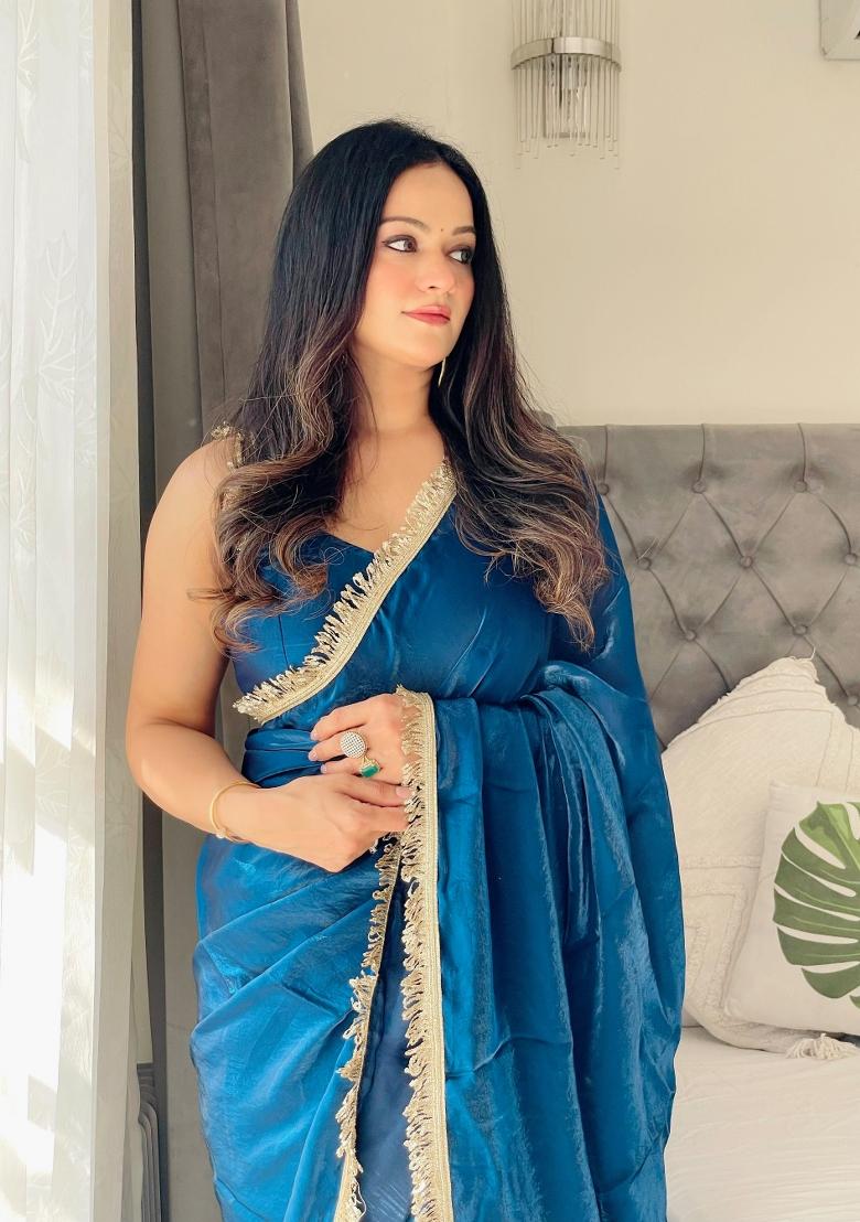 Green Abstract Print Art Silk Saree Set