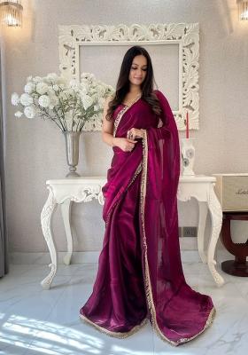 Maroon Abstract Print Art Silk Saree Set