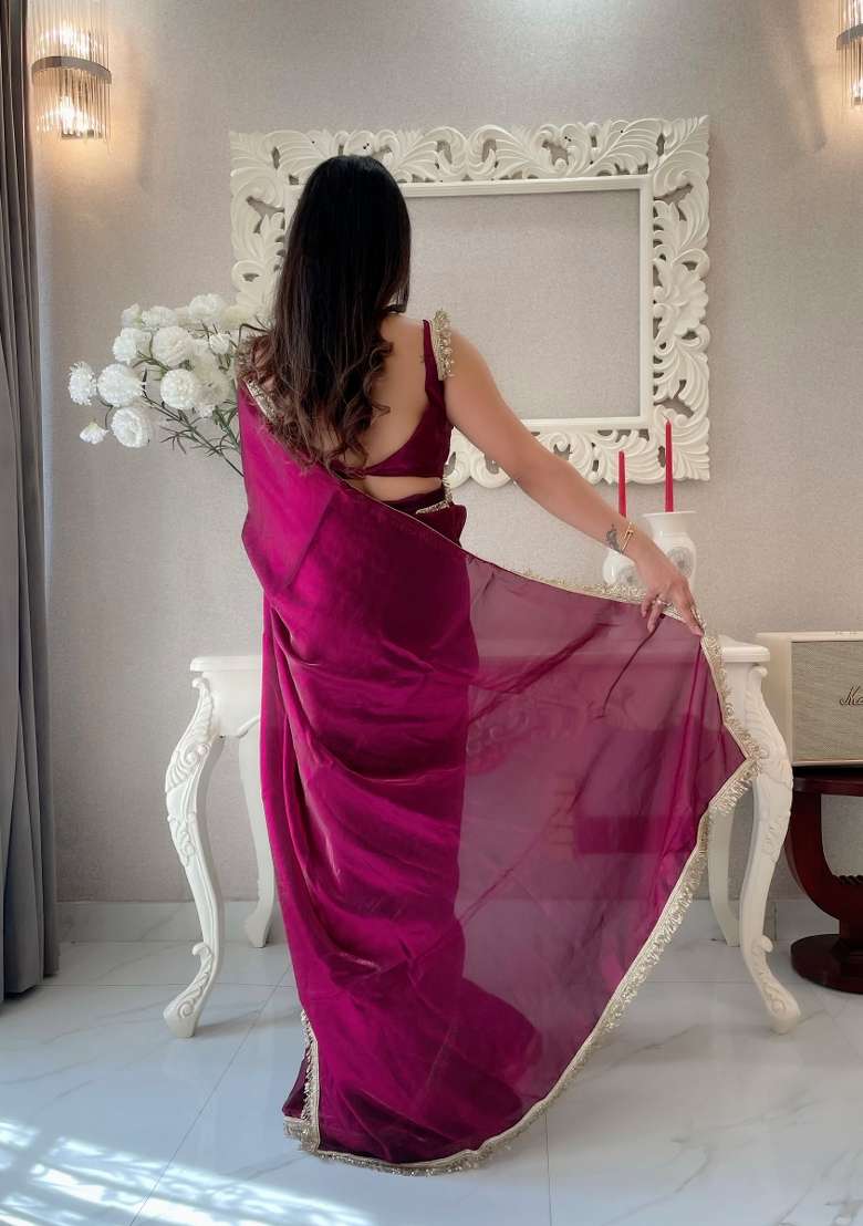 Maroon Abstract Print Art Silk Saree Set - Indya