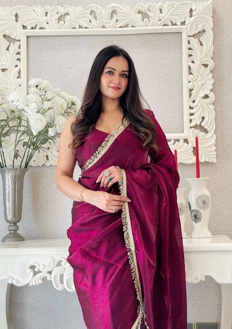 Maroon Abstract Print Art Silk Saree Set