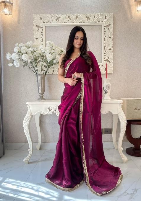 Maroon Abstract Print Art Silk Saree Set
