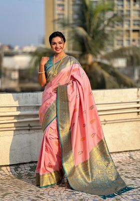 Blue Zari Woven Silk Blend Saree Set