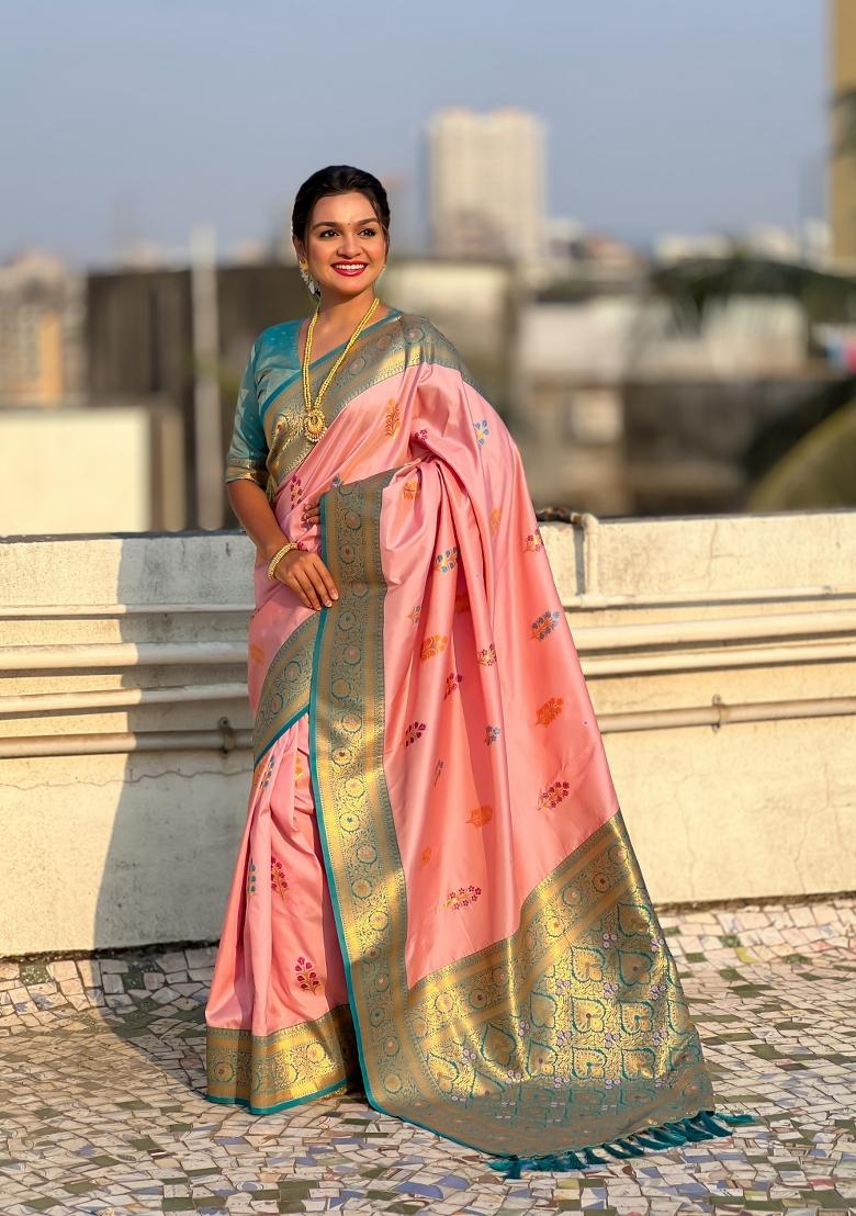 Blue Zari Woven Silk Blend Saree Set