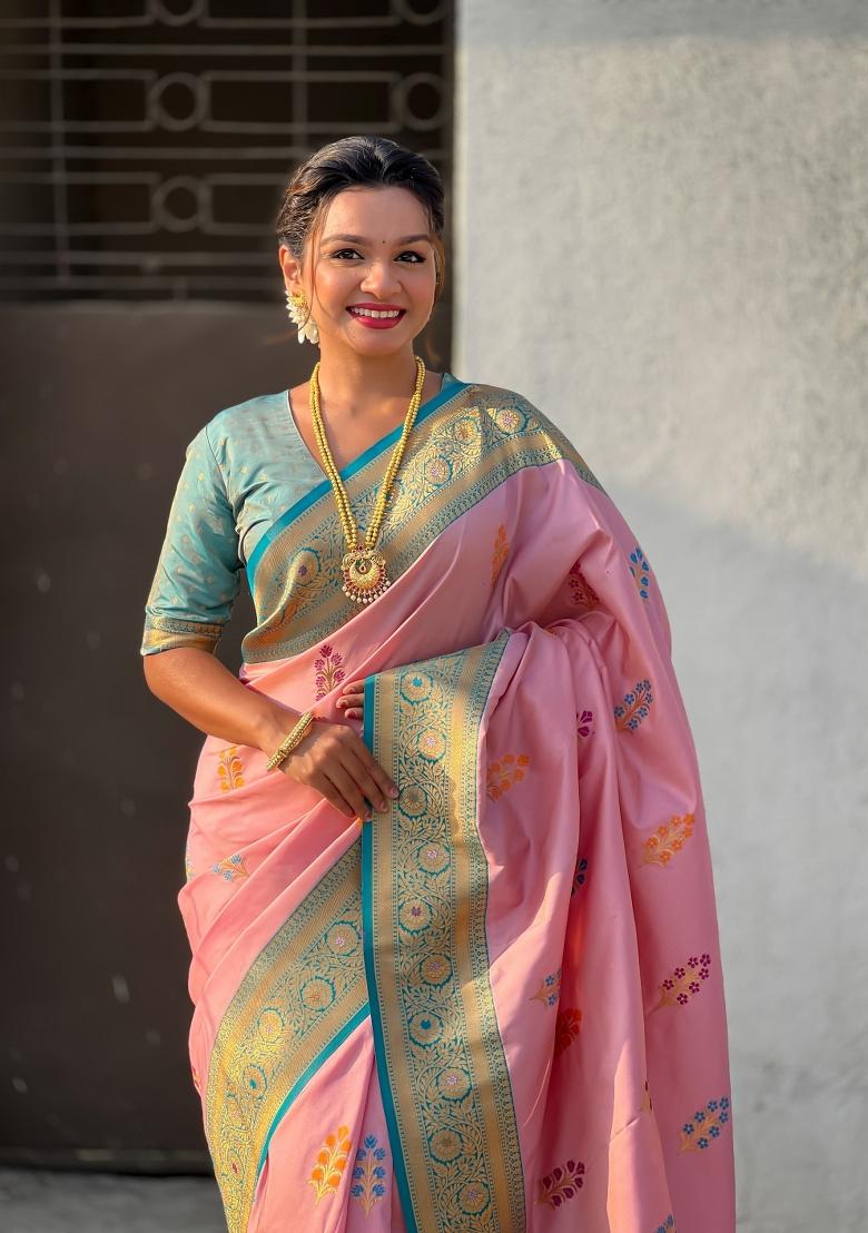 Blue Zari Woven Silk Blend Saree Set