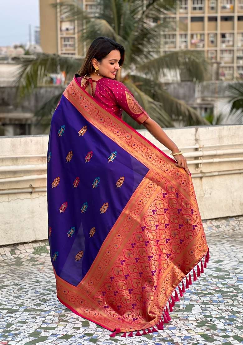 Pink Zari Woven Silk Blend Saree Set for Diwali | Wedding & Festive Wear - Indya