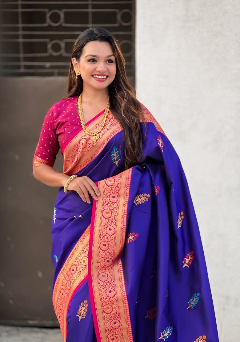 Pink Zari Woven Silk Blend Saree Set