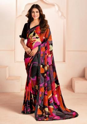 Multicolor Abstract Print Georgette Saree Set