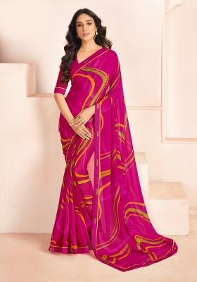 Pink Abstract Print Georgette Saree Set