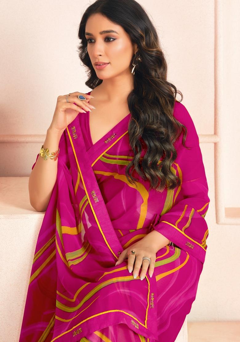 Pink Abstract Print Georgette Saree Set