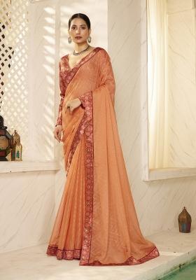 Orange Abstract Print Chiffon Saree Set