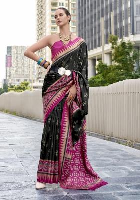 Pink Abstract Print Silk Blend Saree Set