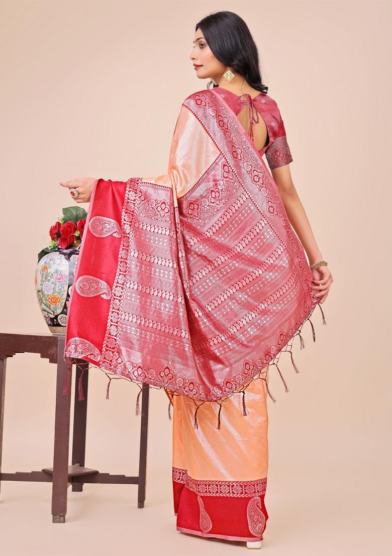 Red Zari Woven Art Silk Saree Set