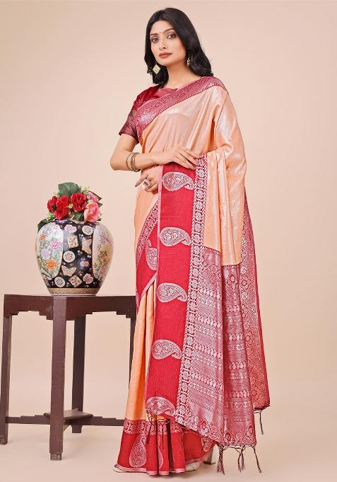 Red Zari Woven Art Silk Saree Set