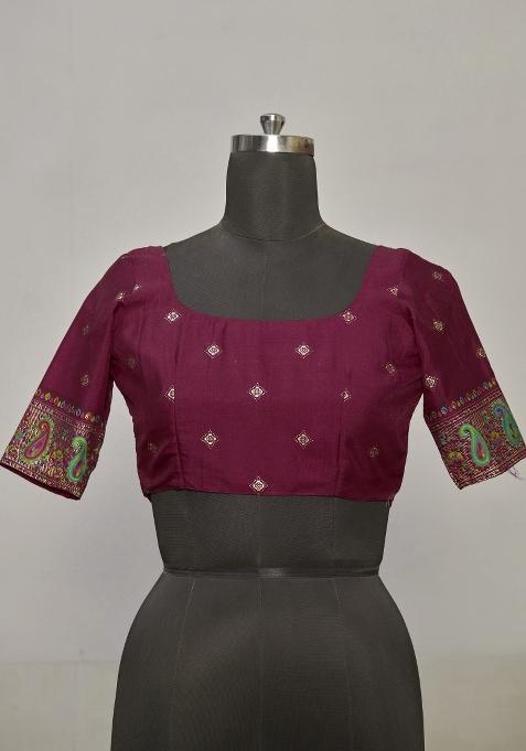 Maroon Abstract Print Silk Blend Saree Set