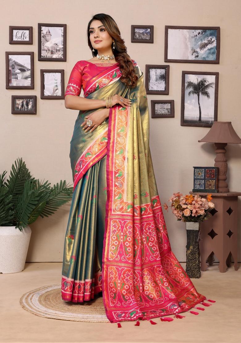 Red Zari Woven Tissue Saree Set