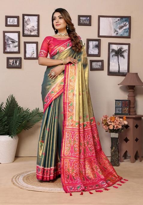 Red Zari Woven Tissue Saree Set
