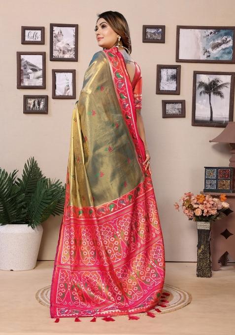 Red Zari Woven Tissue Saree Set