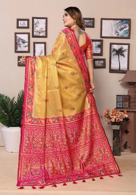 Pink Zari Woven Tissue Saree Set