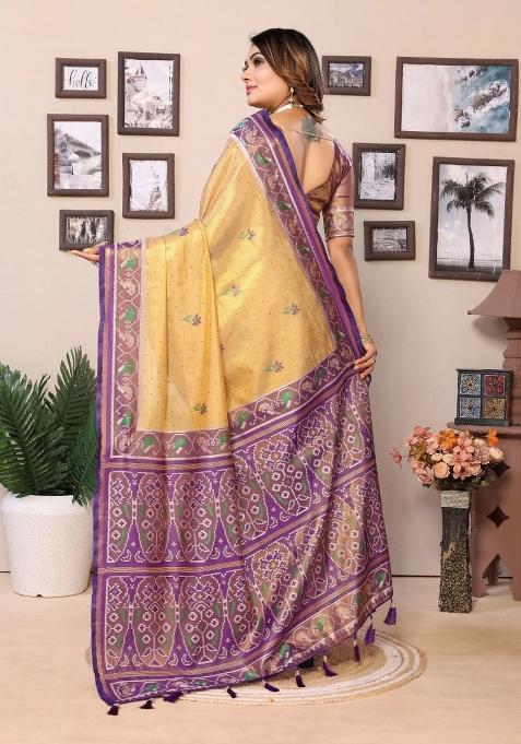Purple Zari Woven Tissue Saree Set