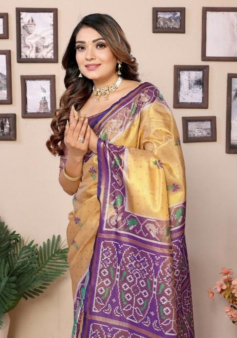 Purple Zari Woven Tissue Saree Set