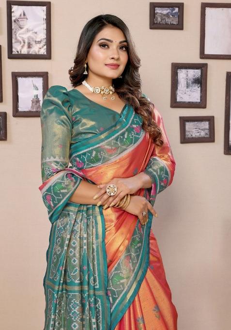 Green Zari Woven Tissue Saree Set