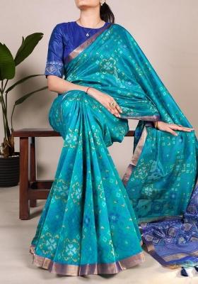Navy Blue Bandhani Print Art Silk Saree Set