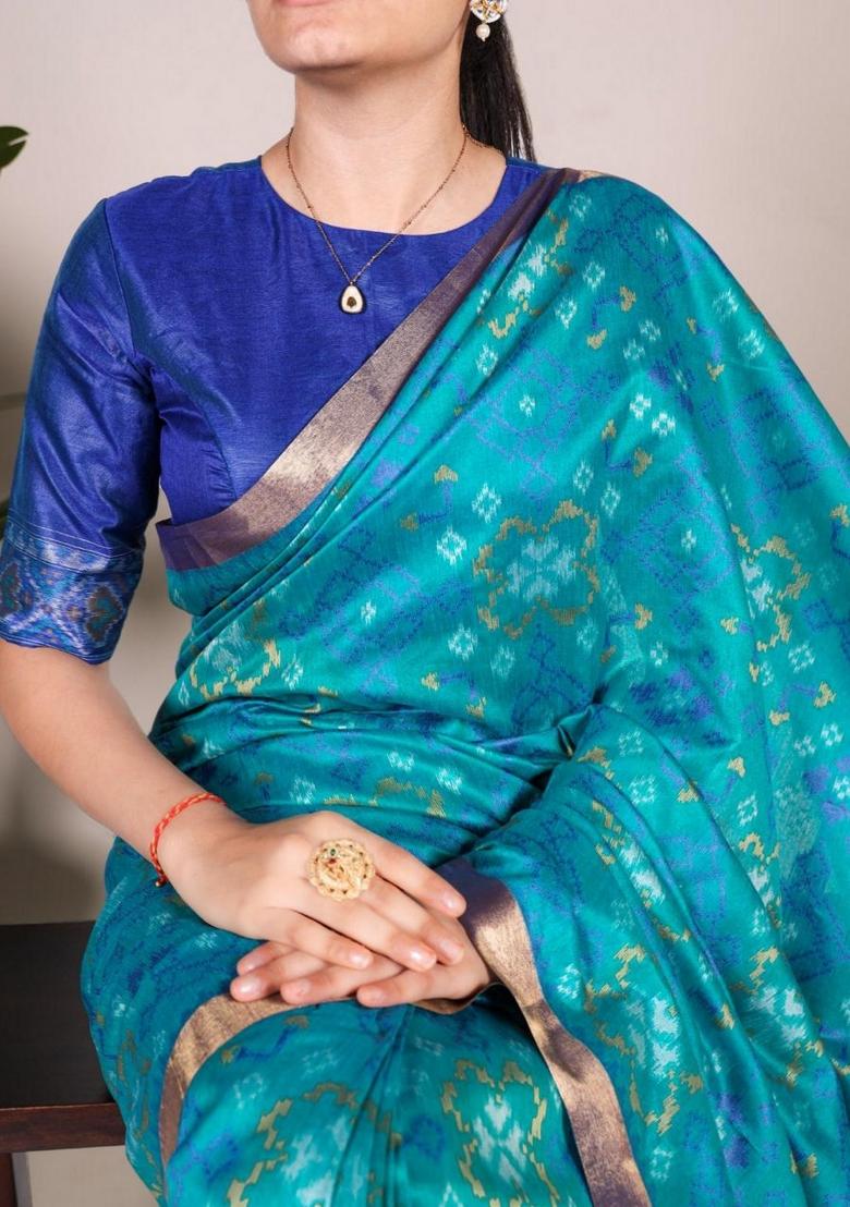Navy Blue Bandhani Print Art Silk Saree Set