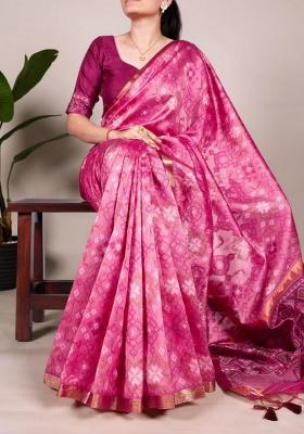Magenta Bandhani Print Art Silk Saree Set
