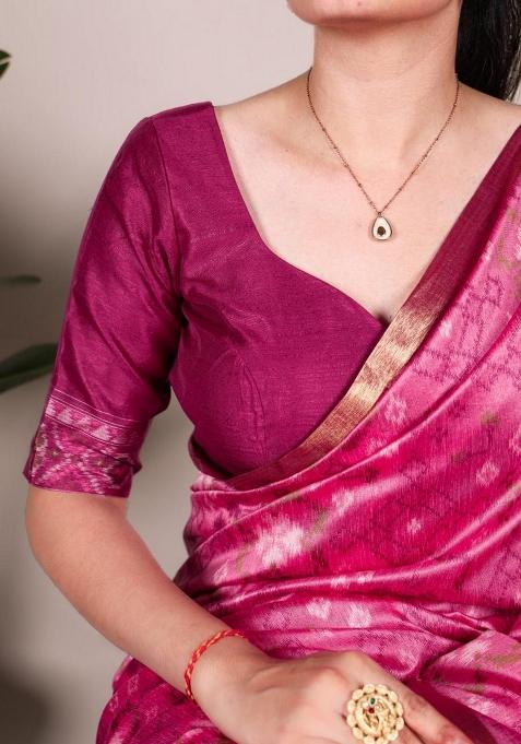 Magenta Bandhani Print Art Silk Saree Set