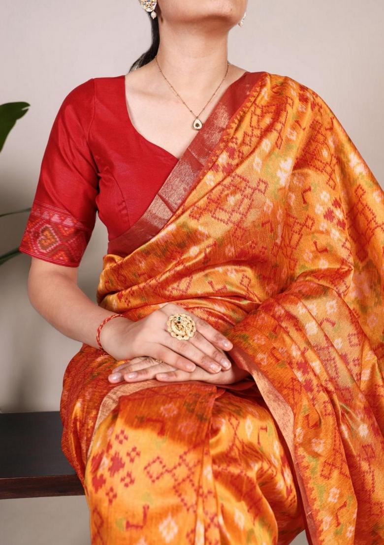 Red Bandhani Print Art Silk Saree Set