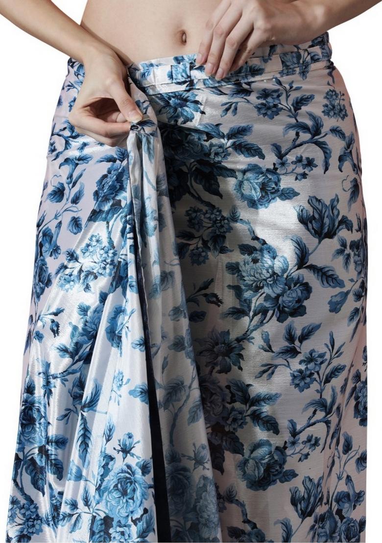 White Abstract Print Art Silk Saree Set