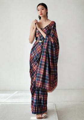 Multicolor Abstract Print Art Silk Saree Set