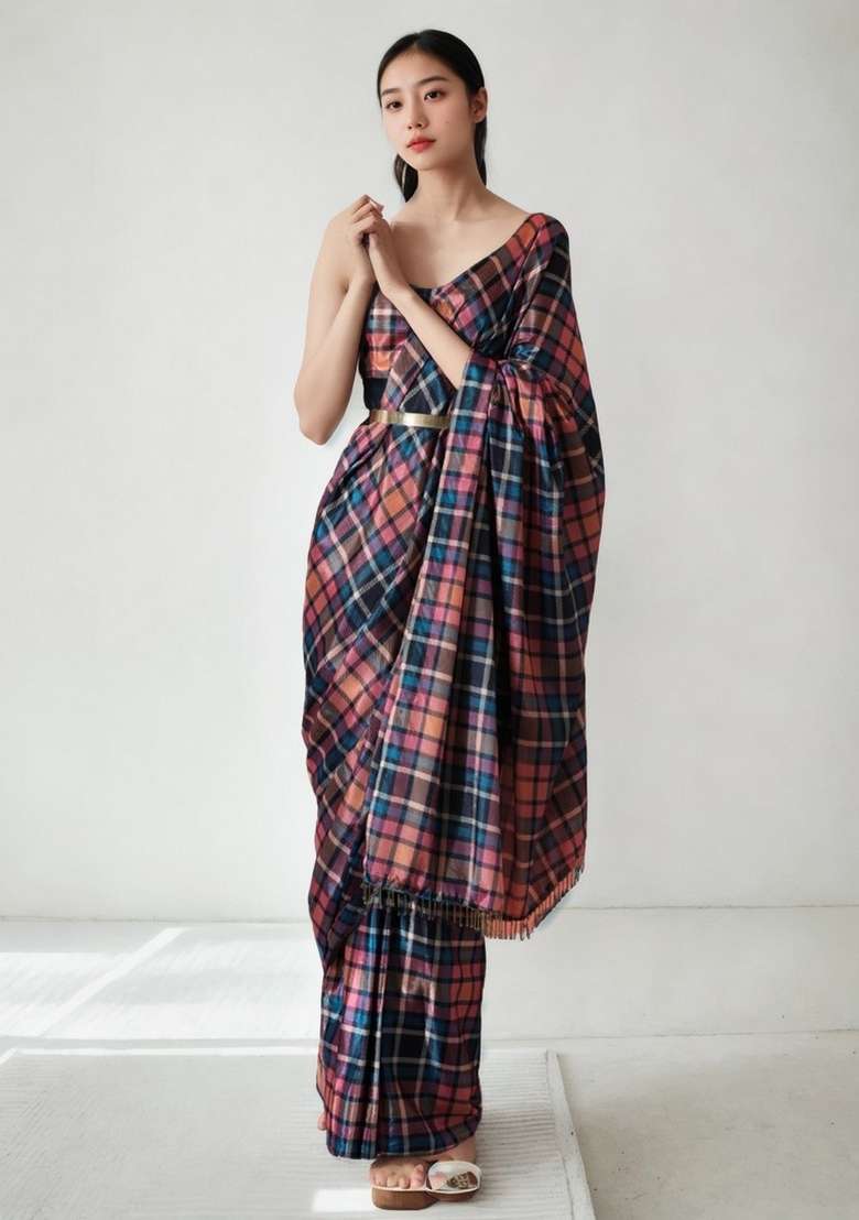 Multicolor Abstract Print Art Silk Saree Set for Diwali and Festive Wear - Indya